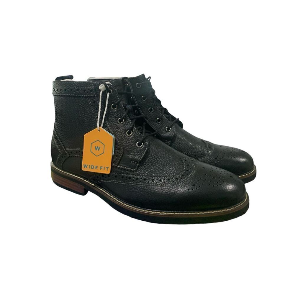 New in Box Nunn Bush Men’s Odell Wingtip, Black Leather Boots, Size 11W